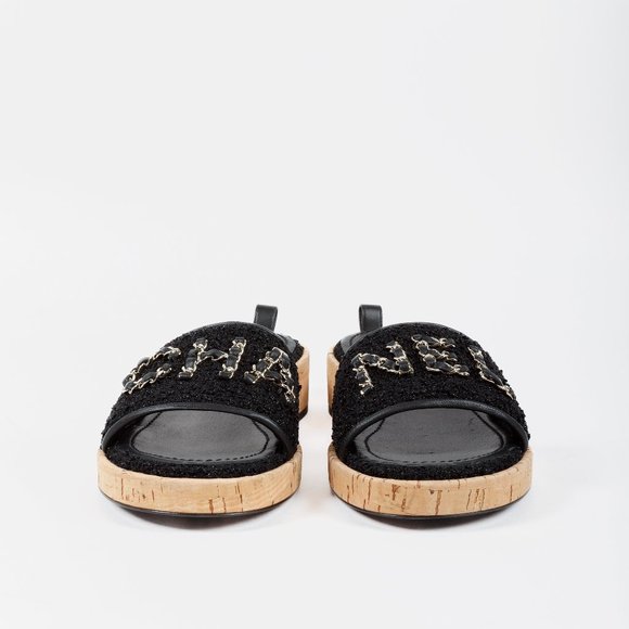 Chanel 21C Tweed Chain Letter Slides - Picture 3 of 12